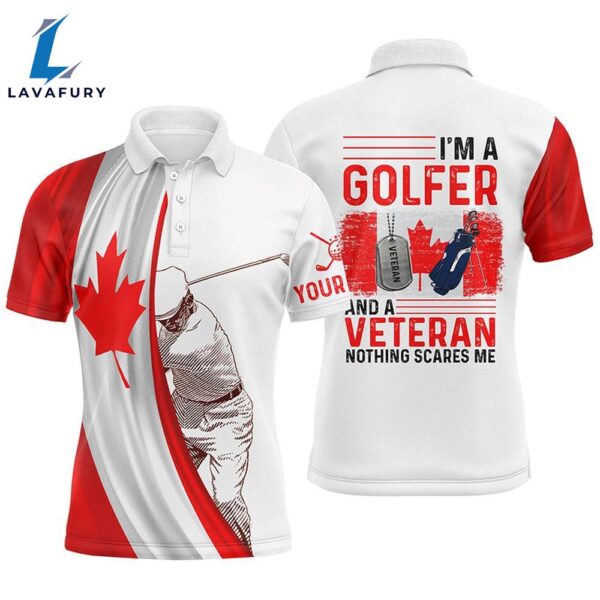 Im A Golfer And A Veteran Canada Flag Mens Golf Polo Shirt Custom Patriotic Golf Tops   Gift Christmas