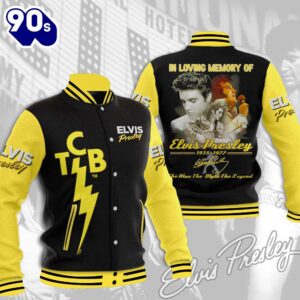 In Loving Memory Of Elvis Presley Signatures Black Baseball Jacket, Sport Jacket Gift Xmas