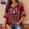 Indiana Hoosiers NCAA Vintage Floral Bow V Neck T Shirt, Trending NCAA V Neck