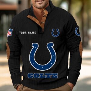 Indianapolis Colts Button Up Shirts Stand Collar Long Sleeve Shirt Elbow Patches