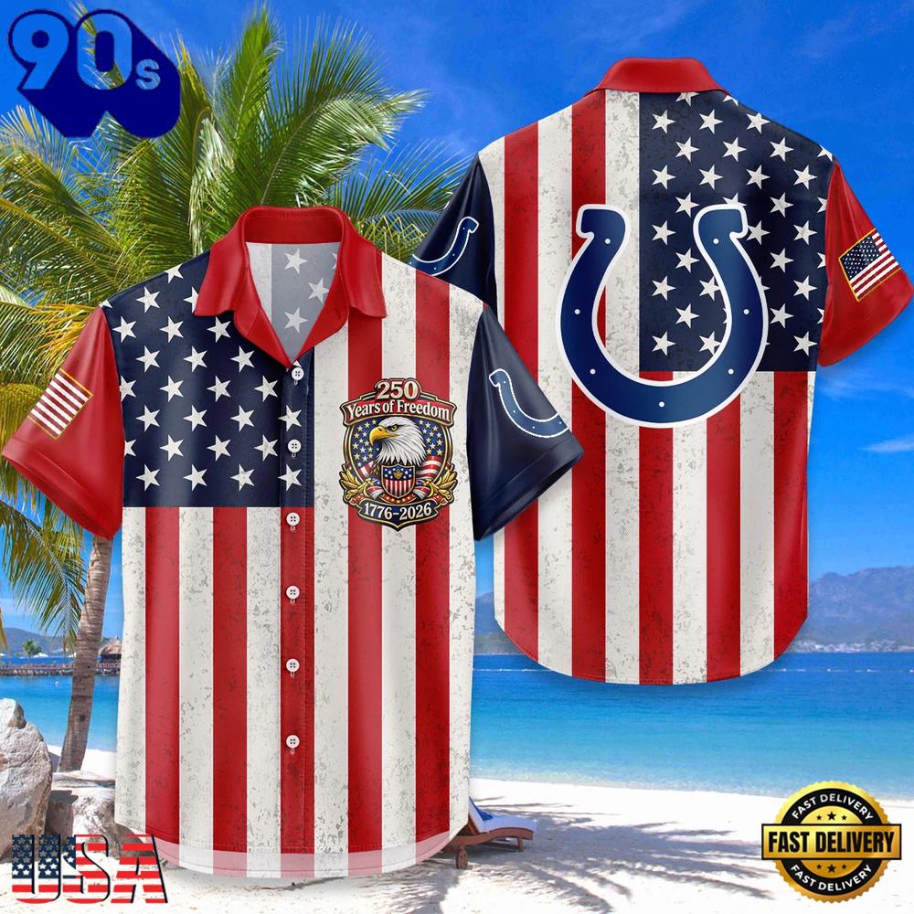 Indianapolis Colts USA Flag 250 Years of Freedom Anniversary 1776-2026 Aloha Hawaiian Shirt Indianapolis Colts USA Flag 250 Years of Freedom Anniversary 1776-2026 Aloha Hawaiian Shirt