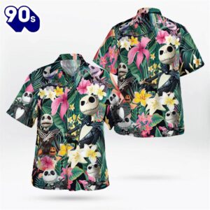 Jack Skelliington Tropical Flower Hawaiian Shirt Gift Xmas