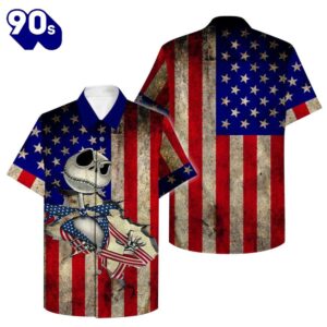 Jack Skellington American Flag Hawaiian Shirt Gift Xmas