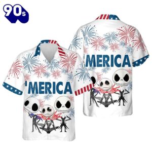 Jack Skellington Fireworks Merica Hawaiian Shirt Gift Xmas