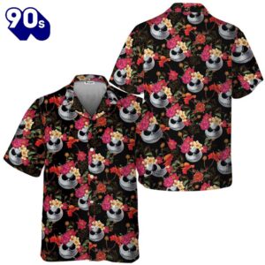Jack Skellington Flower Pattern Hawaiian Shirt Gift Xmas