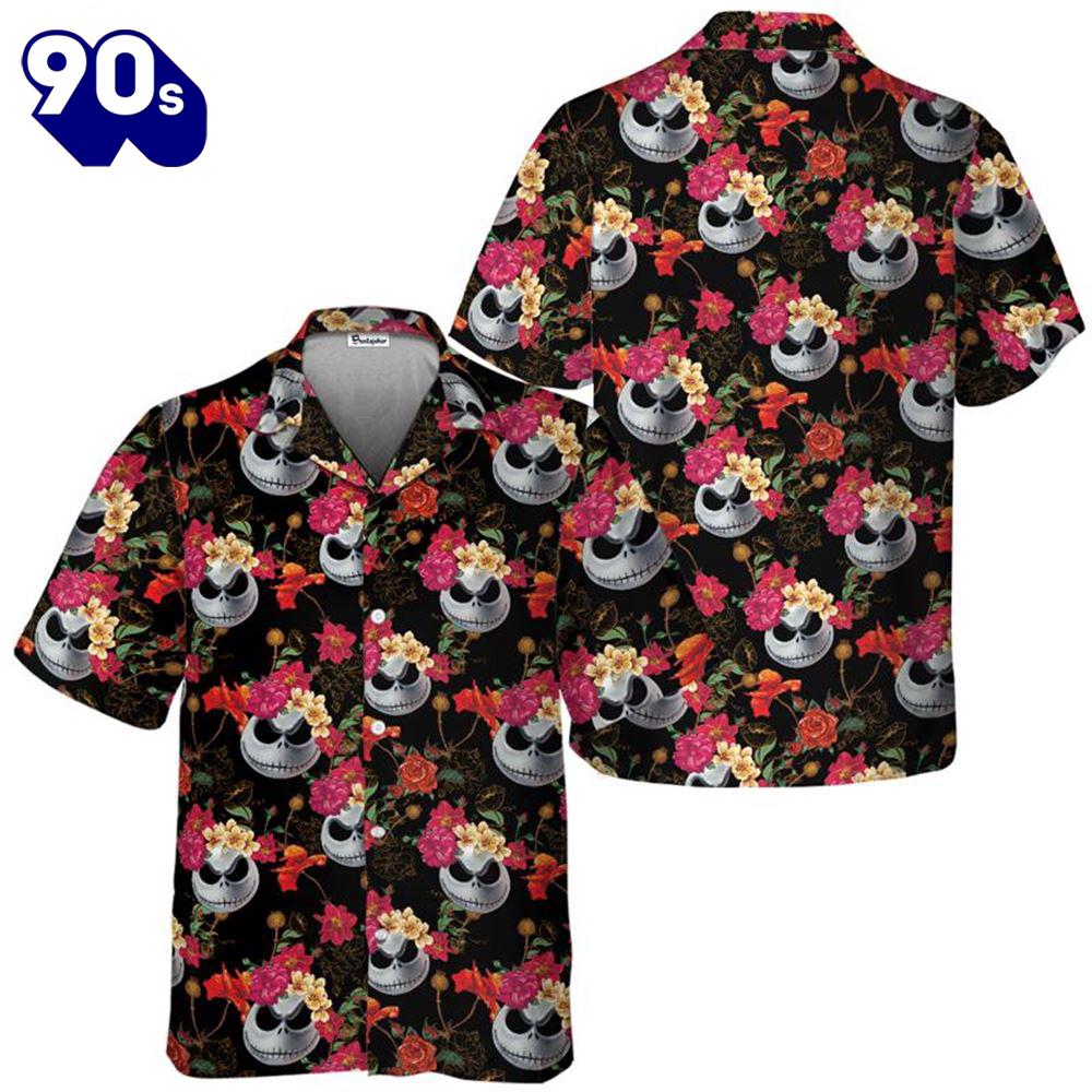 Jack Skellington Flower Pattern Hawaiian Shirt Gift Xmas Jack Skellington Flower Pattern Hawaiian Shirt Gift Xmas
