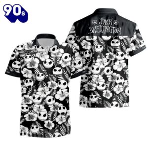 Jack Skellington Flower Tropical Black White Polo Shirt Gift Xmas