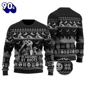 Merry Christmas Jack Skellington I’m Surrounded By Idiots Ugly Sweater