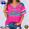 Jacksonville Jaguars 2026 NFL Pink Breast Cancer Awareness V neck T Shirt, NFL Fan V Neck Shirt