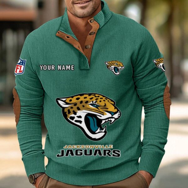 Jacksonville Jaguars Button Up Shirts Stand Collar Long Sleeve Shirt Elbow Patches