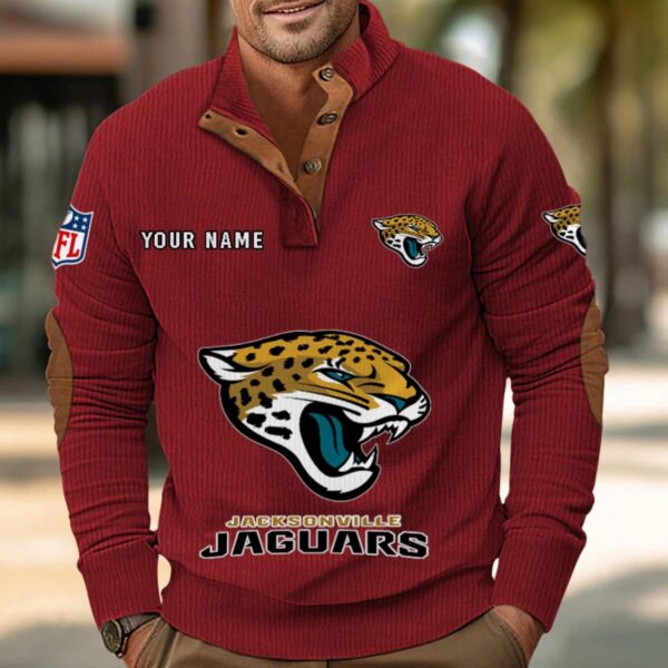 Jacksonville Jaguars Button Up Shirts Stand Collar Long Sleeve Shirt Elbow Patches