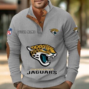 Jacksonville Jaguars Button Up Shirts Stand Collar Long Sleeve Shirt Elbow Patches