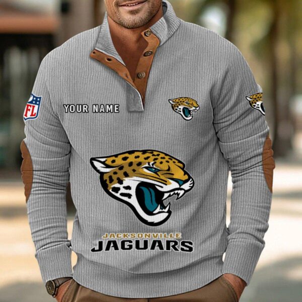 Jacksonville Jaguars Button Up Shirts Stand Collar Long Sleeve Shirt Elbow Patches