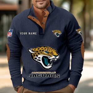 Jacksonville Jaguars Button Up Shirts Stand Collar Long Sleeve Shirt Elbow Patches