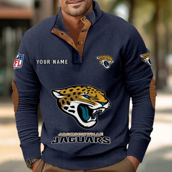 Jacksonville Jaguars Button Up Shirts Stand Collar Long Sleeve Shirt Elbow Patches