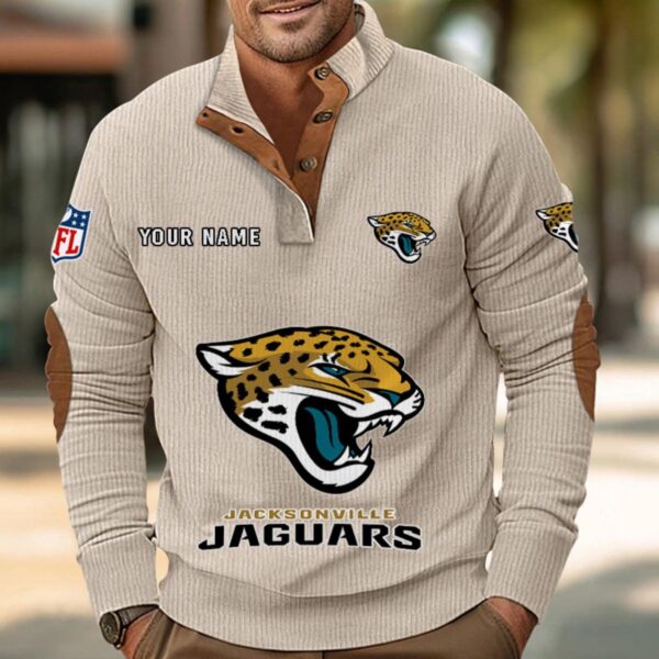 Jacksonville Jaguars Button Up Shirts Stand Collar Long Sleeve Shirt Elbow Patches