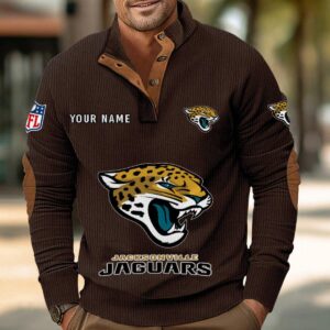 Jacksonville Jaguars Button Up Shirts Stand Collar Long Sleeve Shirt Elbow Patches