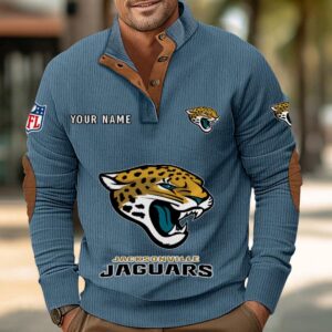 Jacksonville Jaguars Button Up Shirts Stand Collar Long Sleeve Shirt Elbow Patches