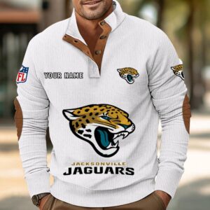 Jacksonville Jaguars Button Up Shirts Stand Collar Long Sleeve Shirt Elbow Patches