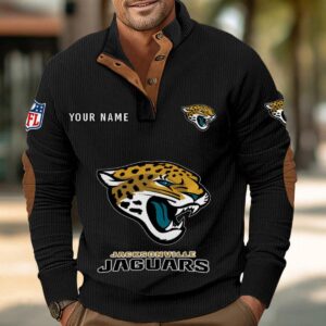 Jacksonville Jaguars Button Up Shirts Stand Collar Long Sleeve Shirt Elbow Patches