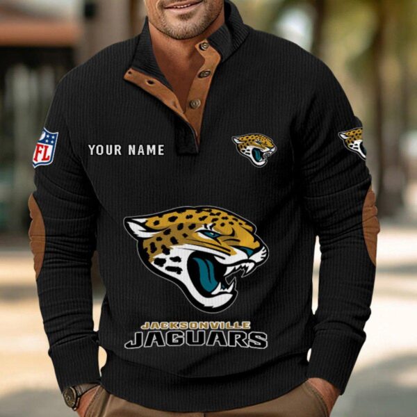 Jacksonville Jaguars Button Up Shirts Stand Collar Long Sleeve Shirt Elbow Patches