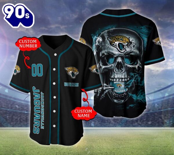 Jacksonville Jaguars NFL Skull Logo Personalized Baseball Jersey