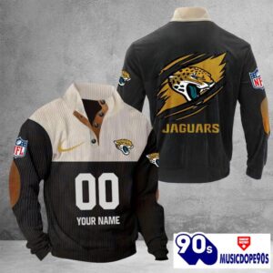 Jacksonville Jaguars Vintage Button Up Shirts Stand Collar Long Sleeve Shirt Elbow Patches