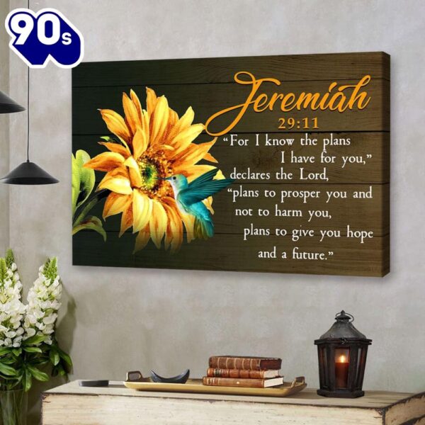 Jeremiah 2911 Wall Art For I Know The Plans I Have For You Hummingbird Sunflower Canvas Print , Christian Gifts Christmas