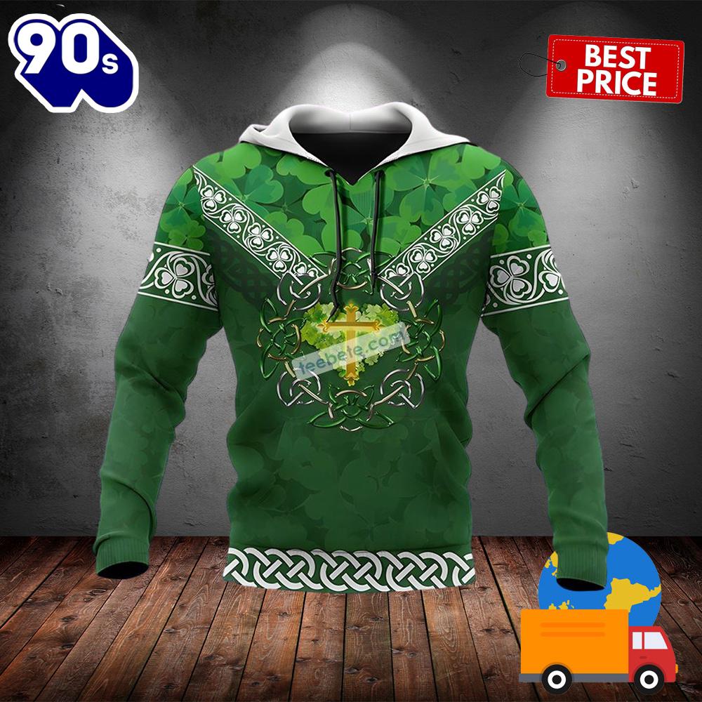 Jessus Cross And St Patrick Day Shamrock Green 3D Illusion Hoodie 2025 Jessus Cross And St Patrick Day Shamrock Green 3D Illusion Hoodie 2025