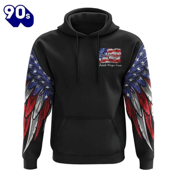 Jesus American Flag Wings Arm 3D Hoodie
