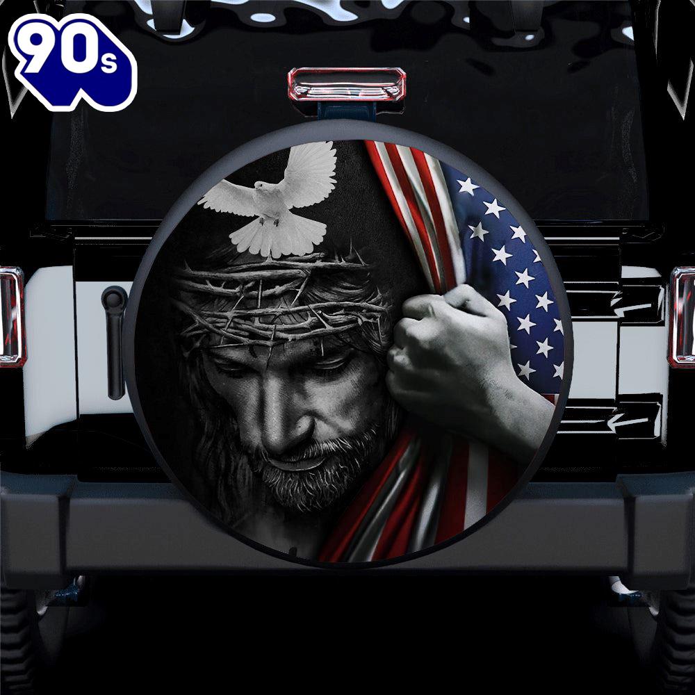 Jesus American Usa Flag Car Spare Tire Covers - Gift For Campers Car Decor Jesus American Usa Flag Car Spare Tire Covers - Gift For Campers Car Decor