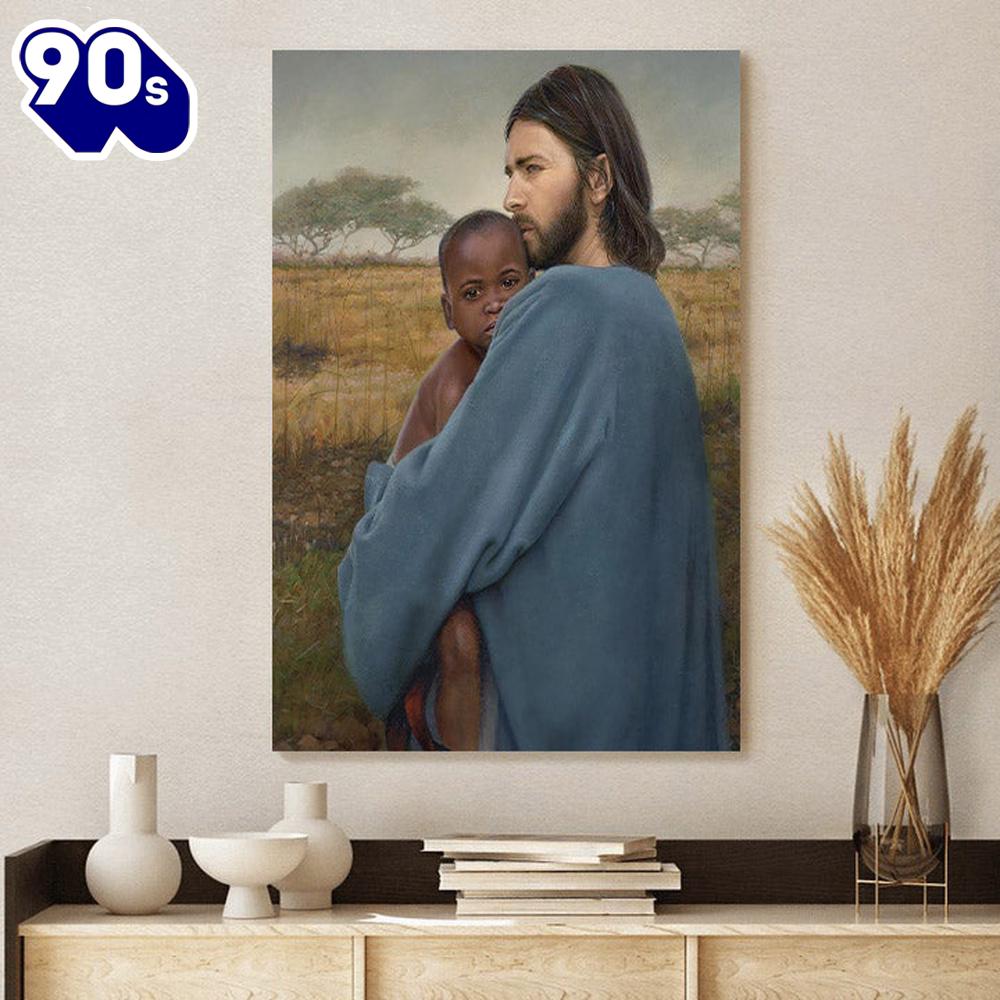 Jesus And A Child Picture - Jesus And Black Boy - Worth Of A Soul Canvas Wall Art Gift For Christmas Jesus And A Child Picture - Jesus And Black Boy - Worth Of A Soul Canvas Wall Art Gift For Christmas
