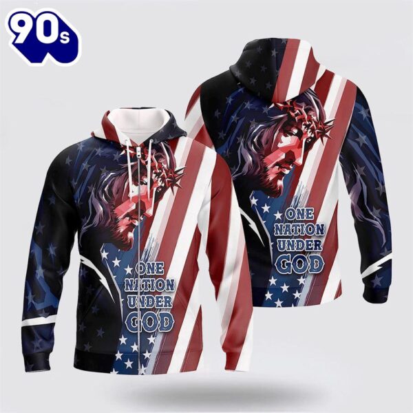 Jesus And American Flag One Nation Under God 3D Hoodies For Women Men