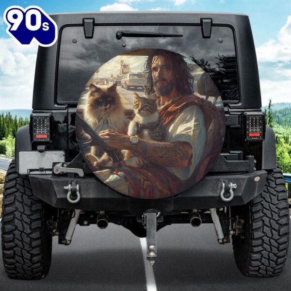Jesus And Cats Spare Tire Cover – Christian Tire Cover Car Decor