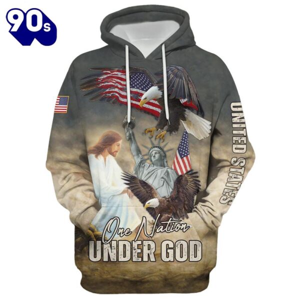 Jesus And Eagle Flying, One Nation Under God Hoodie For