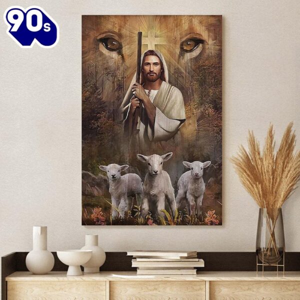 Jesus And Lamb Lion Jesus Canvas Art  , Christian Gifts Christmas