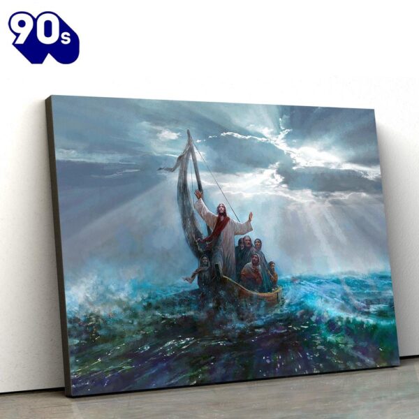 Jesus And Storm Jesus Canvas Wall Art  , Christian Gifts Christmas