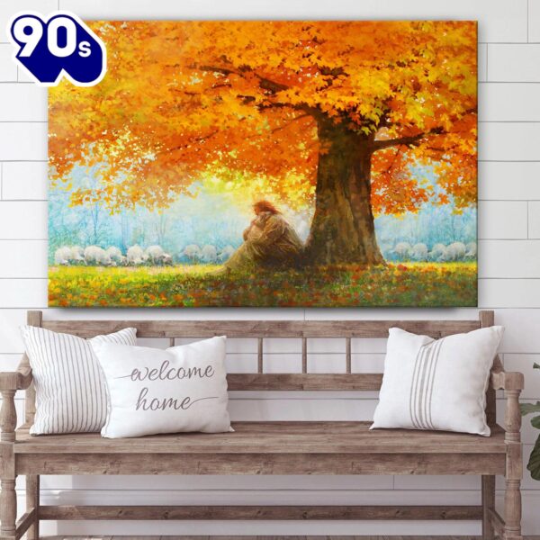 Jesus And The Lamb Picture In His Arms Canvas Wall Art
