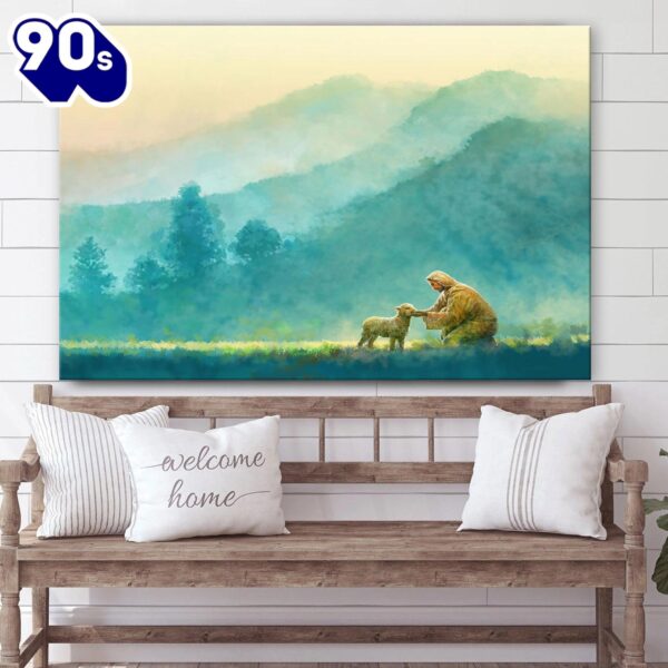 Jesus And The Lamb Picture Little One Canvas Wall Art