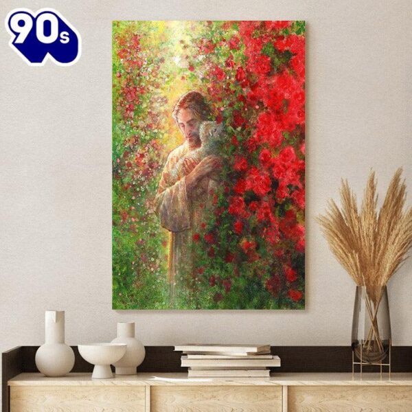 Jesus And The Lamb Picture Love Everlasting Portrait Canvas Wall Art