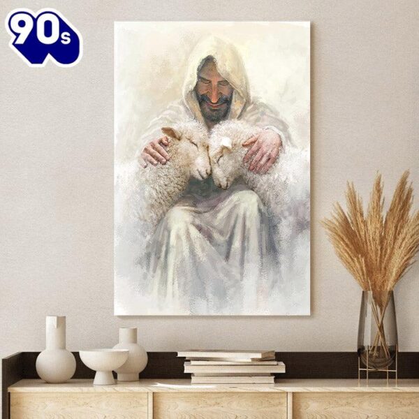 Jesus And The Lamb Picture Love Is Portrait Canvas Wall Art