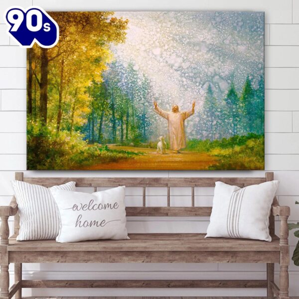 Jesus And The Lamb Picture Oh My Father Canvas Wall Art