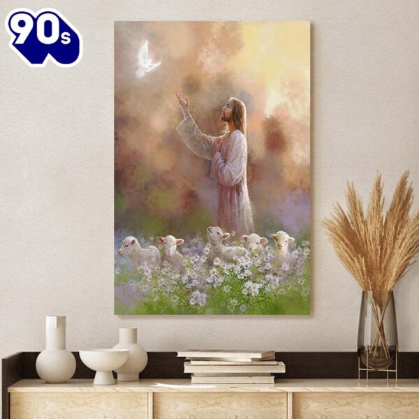 Jesus And The Lamb Picture – Prince Of Peace Portrait Canvas Wall Art – Christian Wall Decor  Gift For Christmas