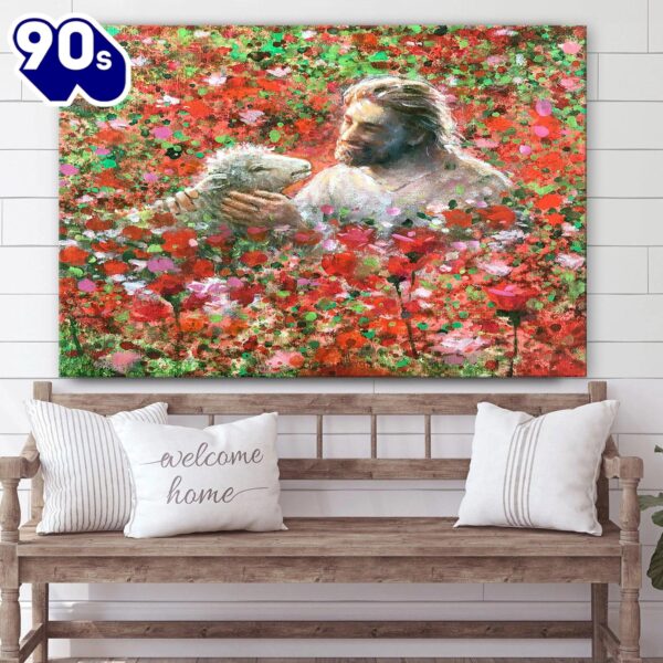 Jesus And The Lamb Picture Red Like Crimson Canvas Wall Art