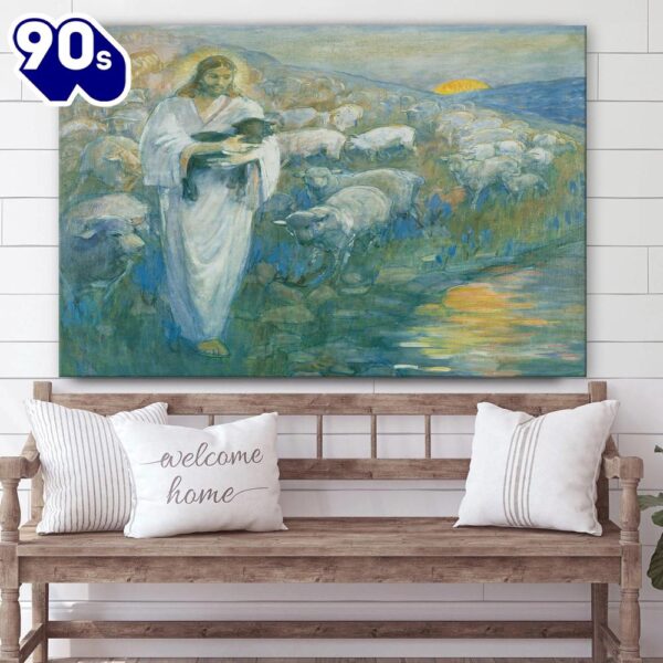 Jesus And The Lamb Picture – Rescue Of The Lost Lamb Canvas Wall Art – Christian Wall Decor  Gift For Christmas