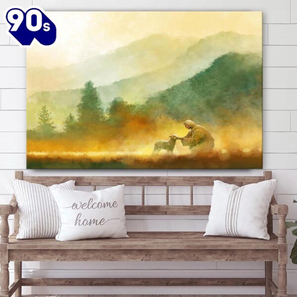 Jesus And The Lamb Picture The Lost Sheep Canvas Wall Art Christian Wall Decor , Christian Gifts Christmas
