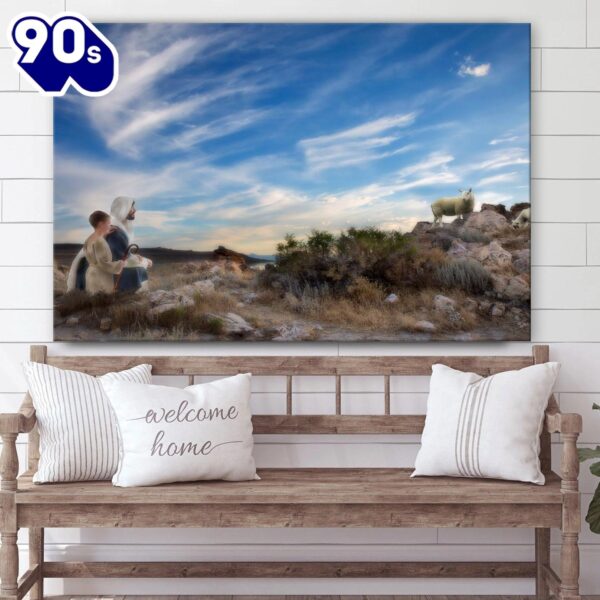 Jesus And The Lamb Picture Training The Young Shepherd Canvas Wall Art