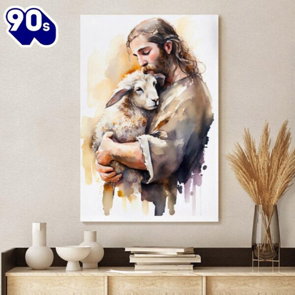 Jesus and the Lost Sheep Water Color Jesus Canvas Art Christian Wall Canvas , Christian Gifts Christmas