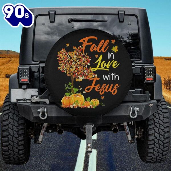 Jesus Autumn Fall In Love With Jesus Thanksgiving Spare Tire Cover – Christian Tire Cover Car Decor