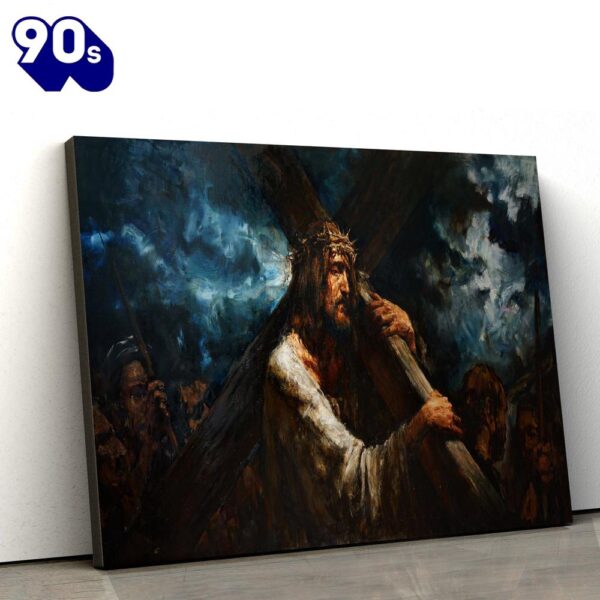 Jesus Bearing The Cross Jesus Canvas Wall Art  , Christian Gifts Christmas